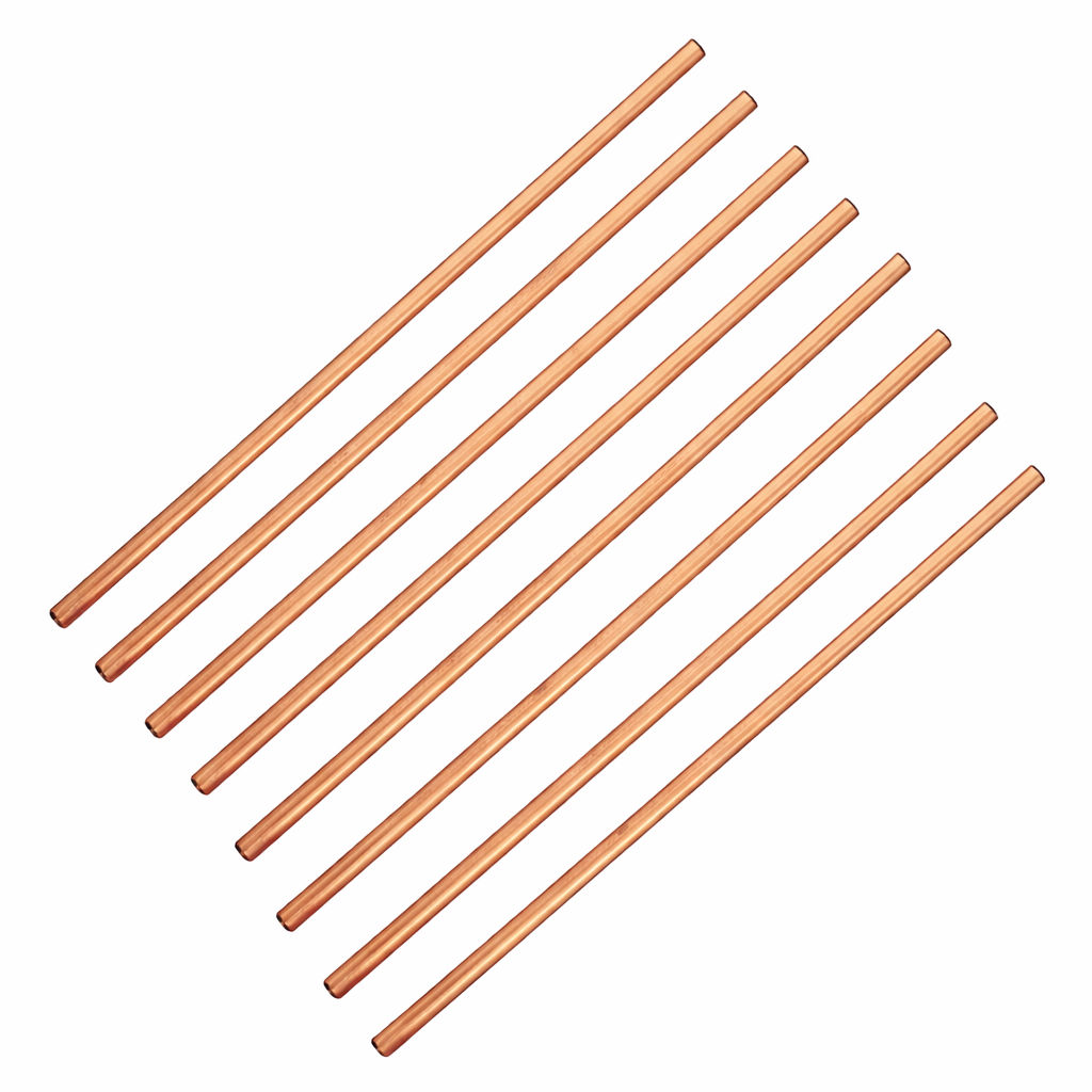 Handmade Pure Copper Set of 8 Plain Design Straight Solid Straw